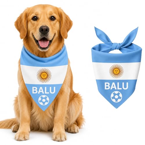 Bandana Perro Personalizado para Mundial de 2026, Pañuelo Deportivo Estilo Fútbol con Nombre Personalizable, Bandanas para Perros con Bandera de Argentina para Mascotas Medianas y Grandes