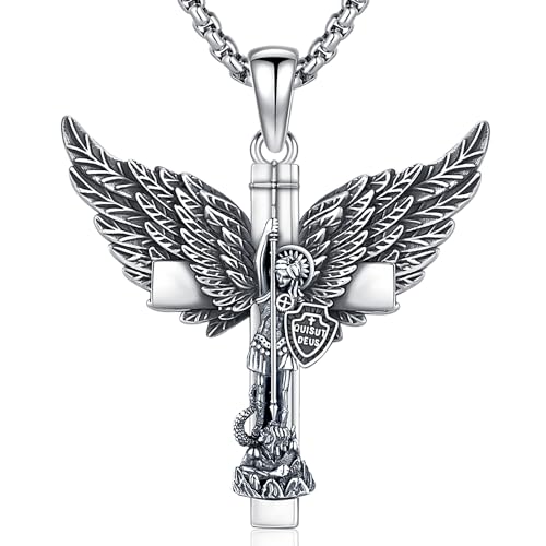 Odinstone St Michael Necklace for Men Sterling Silver Archangel Michael Pendant Meal Saint Michael Cross Necklace for Women Protect US Catholic Religious Jewelry