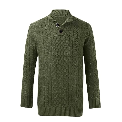 Mens Pullover Sweaters Cable Knit Quarter Button Sweater Stand Collar Textured Sweater Fall Winter Knitwear2