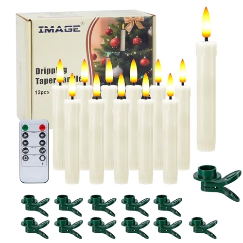 IMAGE 5.3in Flameless Taper Candles with Clip for Christmas Tree 12Pcs