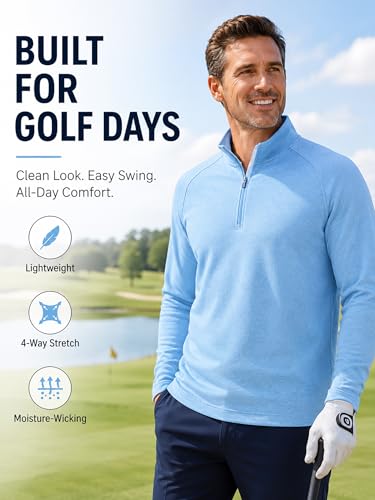 Image of Golf Quarter Zip Pullover for Men Mock Neck 1 /4 Zip Lightweight Athletic UPF 50+ Men's Long Sleeve Golf Sweatshirt