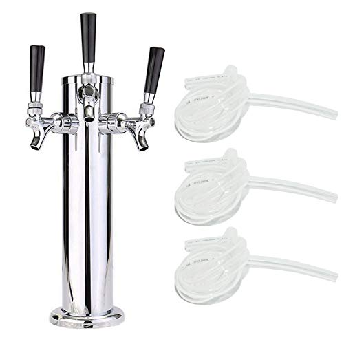 LoveDeal Stainless Steel 3 Tap Draft Beer Tower, Beer Kegerator Tower Dispenser Kit with Triple faucet, Hose, Keg Wrench - 3" Diameter