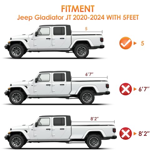 Image of Nilight Soft Tri-Fold Tonneau Cover for 2020-2025 Jeep Gladiator JT 5ft Bed, Fold-Up Low Profile Truck Bed Cover, Cargo Protection