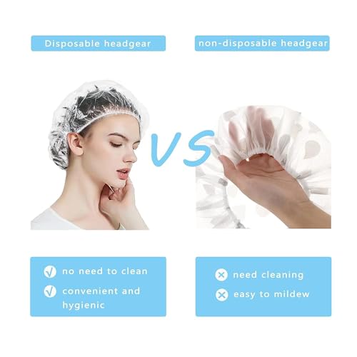 Image of Shower Cap (Pack Of 100) - Reusable Waterproof Bath Cap for Women and Men - Premium Quality | Hair Bath Caps for Bathroom | Hotel | Spa | Hair Salon & Haircare | Home Use | Portable Travel