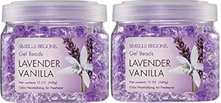 SMELLS BEGONE Odor Eliminator Gel Beads - Eliminates Odor in Bathrooms, Cars, Boats, RVs and Pet Areas - Air Freshener - Made with Essential Oils - Lavender Vanilla Scent - 12 Ounce - 2 Pack