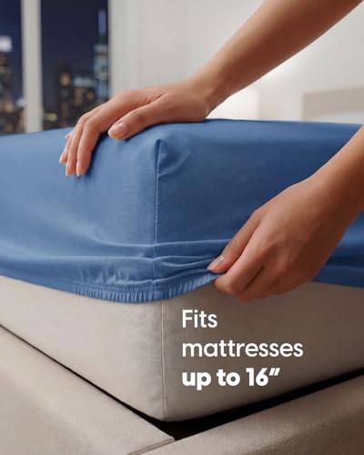 Image of Sleepy Town Split King Size Bed Sheets - 4 Piece - NO Flat Sheet Included - Split King Sheet Set - Soft, Comfy & Cooling - Easy Care - Wrinkle & Fade Free - Brushed Microfiber Bed Sheets (Royal Blue)