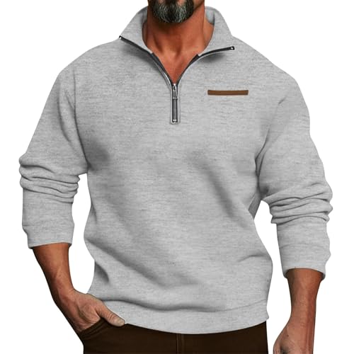 Men's Quarter Zip Up Pullover Fleece Sweatshirts Mock Neck Long Sleeve Sweaters Solid Color Casual Polo Sweatshirt Tops