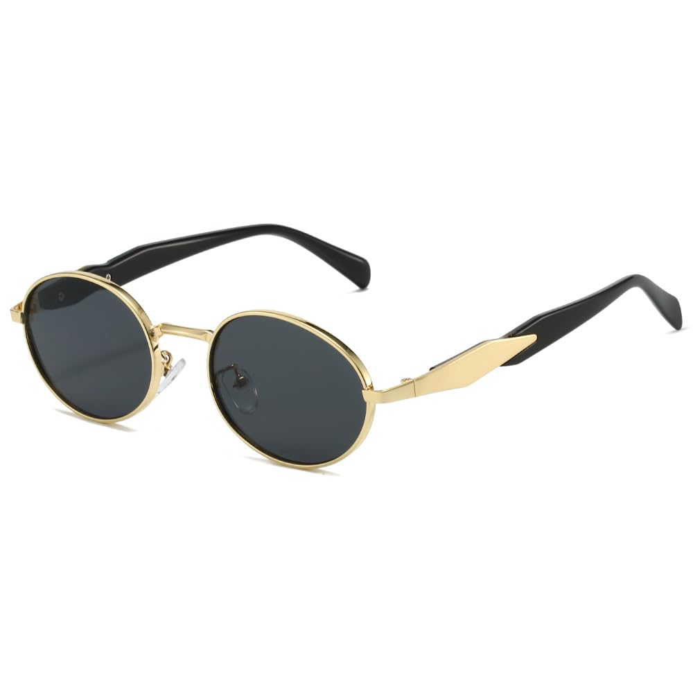 YAMEIZE Retro Oval Sunglasses Women Men Small Gold Round Sunglasses Vintage 90s Sun Glasses UV400