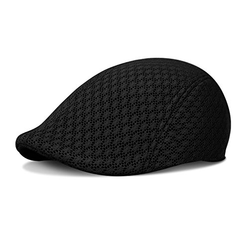 Duck Mesh Summer Gatsby Cap Mens Ivy Hat Golf Driving Sun Flat Cabbie Newsboy (Black)