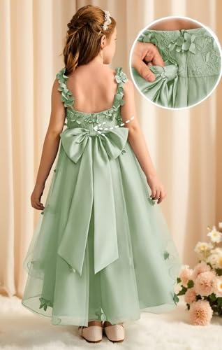 Tulle Flower Girl Dresses for Wedding Floral Applique First Communion Dress Princess Pageant Party Gown with Bow3
