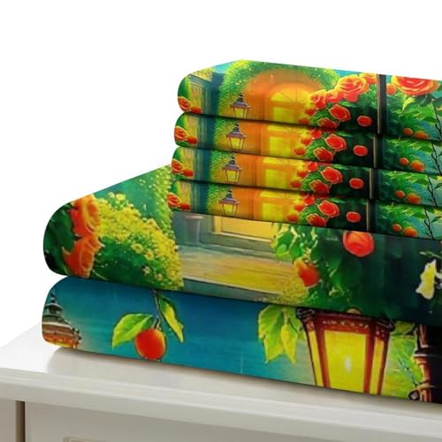 Housse de couette 3D paysage avec fermeture éclair cachée parure jardin microfibre 140x200