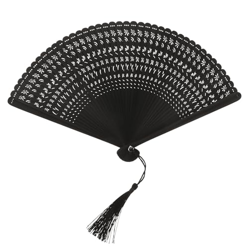 CLISPEED Abanico Plegable de Mano de Bambú Negro Calado, Mini Tamaño 18 Cm, Ventilador Chino Tradicional para Mujer, Accesorio Portátil para Verano, Decoración y Bodas