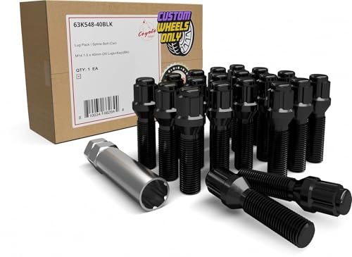Wheel Accessories Parts 20 Pcs M14 x 1.50 Thread Acorn Seat Spline Lug Bolt Black Finish 40mm Shank Length Car Spline fits Land Rover Range Rover ｜ Volvo S60 S90 XC40 XC60 XC70 XC90 ｜ Older BMW by Wheel Accessories Parts - Used condition - US$21.22