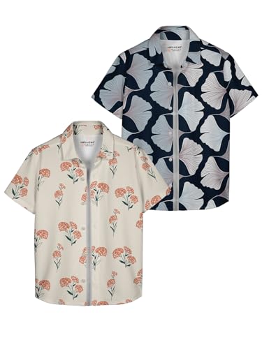 Image of HELLCAT White, Dark Blue Trendy Regular Fit Printed Causal Shirt for Boys - Pack of 2