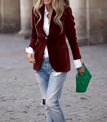 INVACHI Women's Causal Blazer Single Button Front Office Suit Jackets Work Blazer Outerwear3