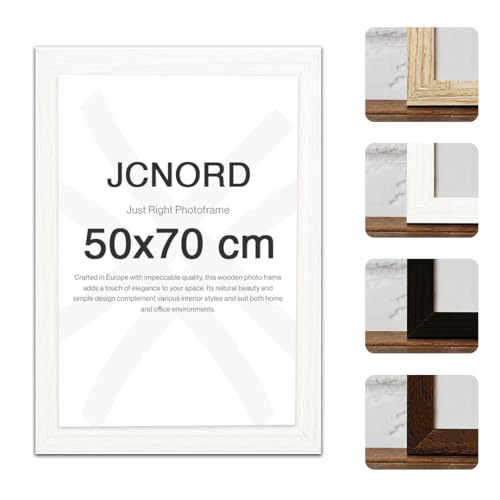 JCNORD Weißer MDF Holz Bilderrahmen 50x70 cm mit bruchsicherem Acrylglas | Moderner Fotorahmen für Wände und Tische