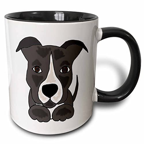3dRose Funny Grey Pitbull Puppy Dog Cartoon 11oz Two-Tone Black Mug