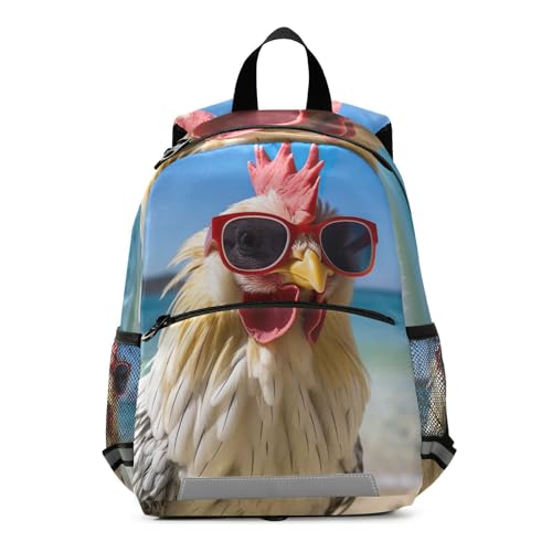 Chicken Beach Toddler Backpack for Girls Boys, Mini Travel Bookbag Kids School Backpacks