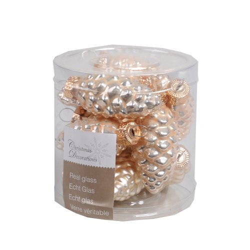 Glas-Tannenzapfen, 60 mm, glanz/matt, 12 Zapfen/Dose, Farbe: champagner