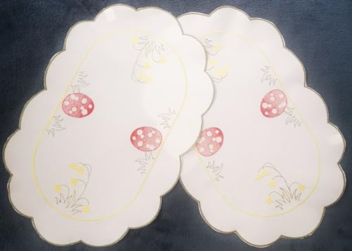 Doilies 30 x 45 cm Oval Easter Tablecloth Embroidered Easter Eggs Pack of 2 (30 x 45 cm)