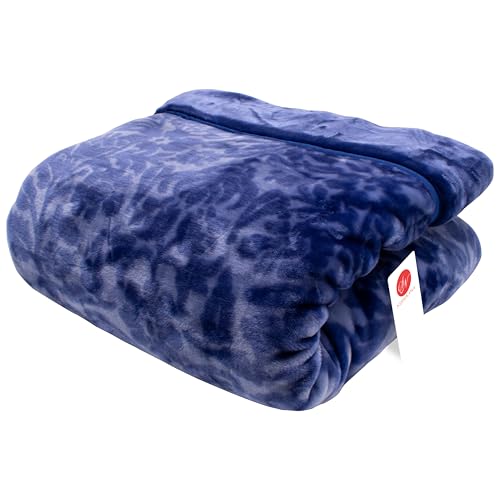 【厚手 2.4kgタイプ】昭和西川 ふっくらあたたか 2枚合わせ毛布 シングル/ネイビーブルー 水洗いOK (プロム柄)