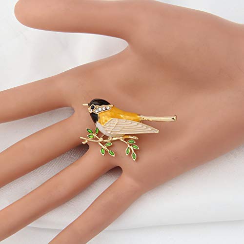 Bobauna Gold Tone Enameled Sparrow Bird Branch Animal Brooch Pin For Women Girls (Sparrow Bird Brooch) #TOP6