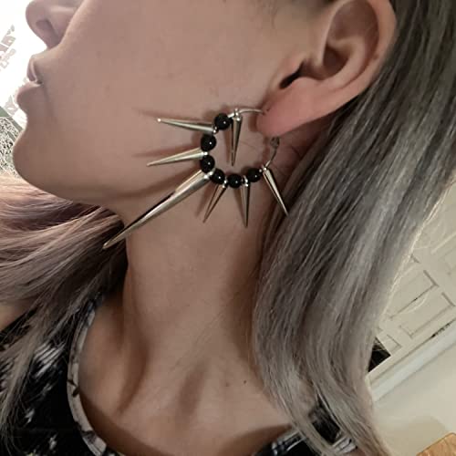 Goth Spike Earrings Punk Emo Earrings Gothic Hoop Earrings For Women Girls Men Boys (Black) #TOP2