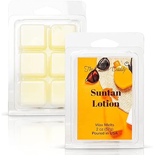 The Candle Daddy - Suntan Lotion - Tropical Sun Tan Lotion Scented Melt- Maximum Scent Wax Cubes/Melts- 1 Pack -2 Ounces- 6 Cubes