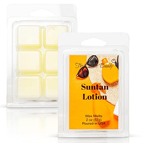 The Candle Daddy - Suntan Lotion - Tropical Sun Tan Lotion Scented Melt- Maximum Scent Wax Cubes/Melts- 1 Pack -2 Ounces- 6 Cubes