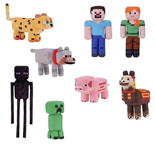Jada Metalfigs - Confezione da 4 personaggi del film Minecraft - Steve, Lupo, Creeper, Malgohsa - Set da collezione in scala da 6,3 cm per bambini e fan - Costruzione in metallo