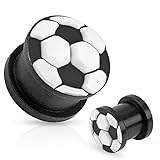 Body Accentz Plugs Soccer Ball Top Black Ultra Flexible Silicone Double Flared Plug 00G Sold as a Pair