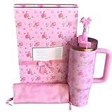 Love Shack Fancy Quencher Tumbler 40 oz Quencher H2.0 with box.40oz Tumbler with Handle,Double Wall Vacuum Reusable Stainless Steel Insulated Water Bottle With Leak Proof lid Straw (1, Pink 40oz)