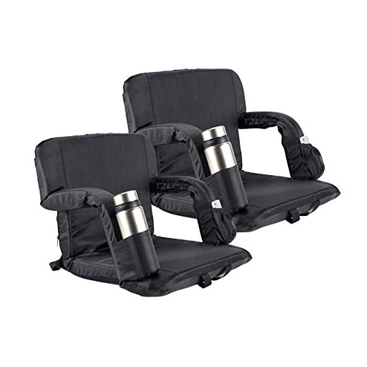 Hishine Stadium Seat for Bleachers with Back Support Portable Reclining Chair for Outdoor Picnic, Adjustable Back Armrests, Thick Padded, Extra Wide, Plenty of Pockets, Easy to Carry (FC01 X2)