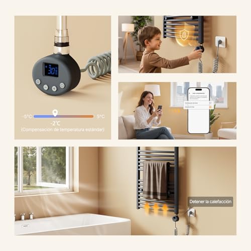 EMKE Resistencia Calefactora WiFi 300W para Radiadores y Toalleros Eléctricos – Termostato Inteligente con 4 Modos (Confort, Eco, Boost, Antihielo), Antracita, 390x69x62mm - imagen 4