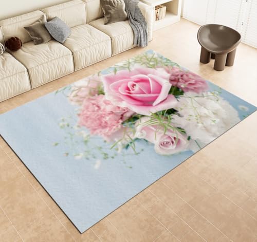 JIEDEDIAM Alfombra romántica con diseño de Rosas para Sala de Estar, Ligera, de Lujo, para Boda, antiincrustante, para Dormitorio, baño, Cocina, Puerta de Entrada, decoración del hogar