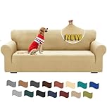 XINEAGE High Stretch Sofa Covers 3 Seater Latest Jacquard 1 Piece Sofa Slipcovers Living Room Universal Couch Covers for Dogs Pet Non Slip Sofa Furniture Protector Washable (3 Seater, Beige)