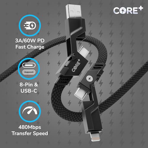 Cable universal 4 en 1 CORE+ de 60W contra el caos de cargadores 2