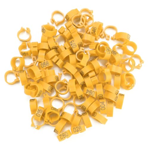 WAONIQ 100 peças de faixas de perna de pássaro de pombo anel 001-100 numeradas 8 mm de plástico para