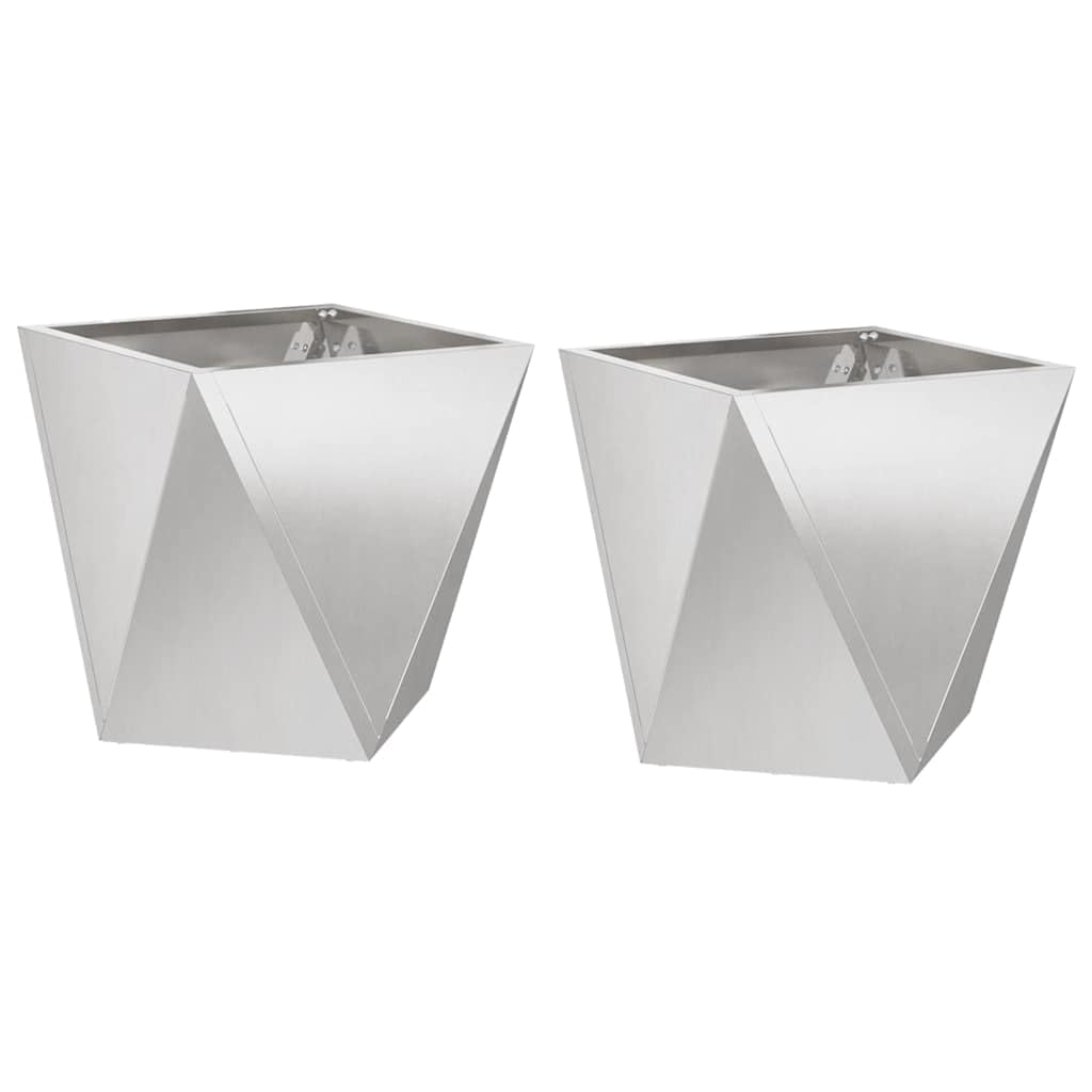 Donica 2 sztuki Srebrny 30 x x 30 cm Stal nierdzewna kwadratowa donica ogrodowa do użytku zewnętrznego odporna na warunki atmosferyczne nowoczesny design na taras balkon patio podest