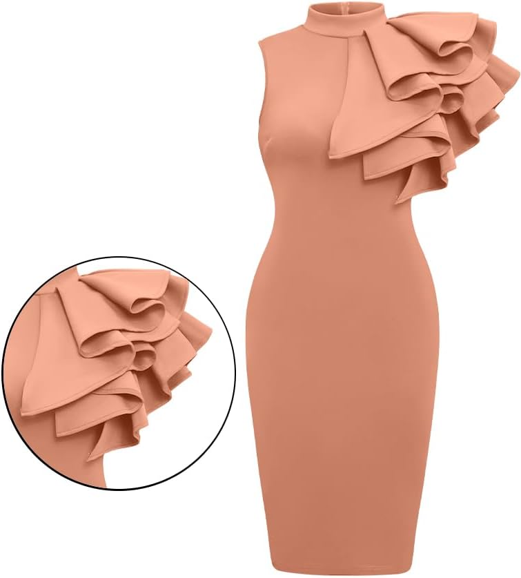 XXTAXN Women's Cocktail Bodycon Ruffle Sleeveless Formal Midi Pencil Dress - Image 4