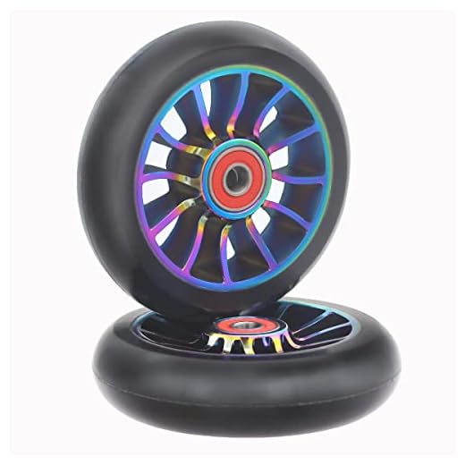 aibiku Paire de Roues de Trottinette 100mm - avec ABEC 11 Roulement - Compatible avec Land Surfer/Prodigy/Apollo/JD Bug Trottinette Stunt (Coloré / Noir)