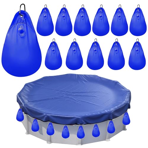 CHUANFU 12 Pezzi Sacchi per Pesi per Copertura Piscina, Borsa Appesi per Teli da Piscina a Tenuta Stagna con Ganci, Pesi per La Copertura della in PVC per Copripiscina Invernale