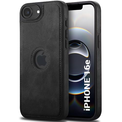 Image of TheGiftKart Genuine Leather Finish Back Cover Case for iPhone 16e | Shockproof Design | Raised Edges for Camera & Screen Protection | Stunning Minimalist Design Case Cover (Black Sides, Black)