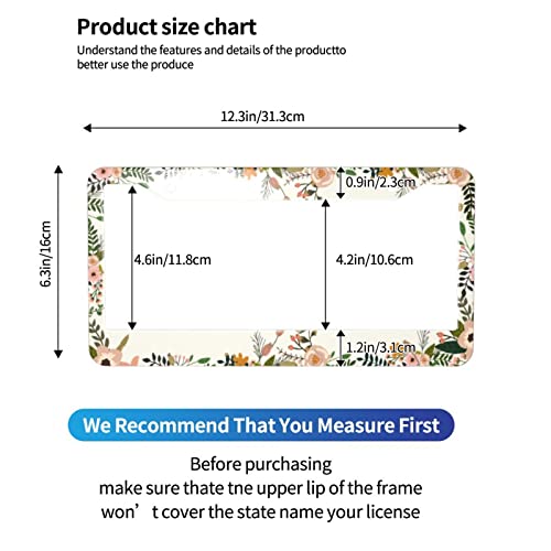 Folk Flower Car License Plate Frame 2 Pack, Front Rear Cute Floral License Plate Covers Holder Metal Stainless Car Tag Frame Car Accessories For Women Girl Men Vehicles Auto Decoration #TOP2