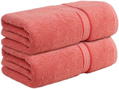 COTTON CRAFT Ultra Soft Bath Sheets - Set of 2 Oversized 35x70 Absorbent Quick Dry 100% Cotton Bath Towel Sheets - Everyday Luxury Hotel Spa Shower Beach Pool Easy Care Large Bathroom Towel - Coral