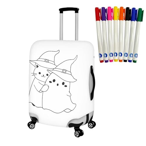 DIY Color Your Own Cat Luggage Covers for Suitcase Coloring Ghost Luggage Protector Suitcase Cover with 8 Pcs Markers for Kids2