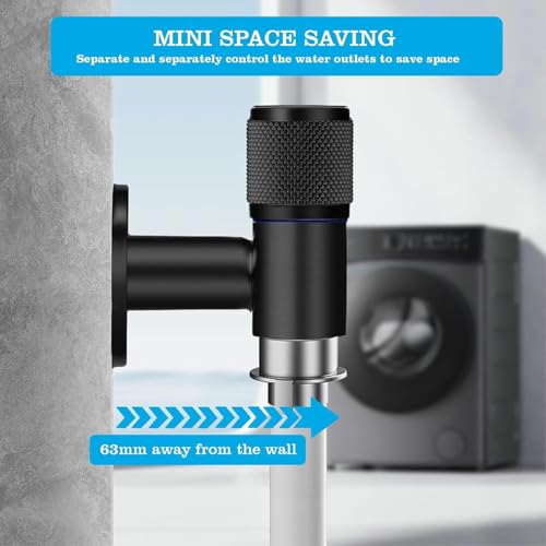 Image of Fossa 2 in 1 Stainless Steel Angle Valve for Washing Machine, Toilet,- Dual Control Wall Mounted Water Faucet | Compact Multi-Use Tap for Kitchen, Laundry, Bathroom Setup | (Matte Finish) Black