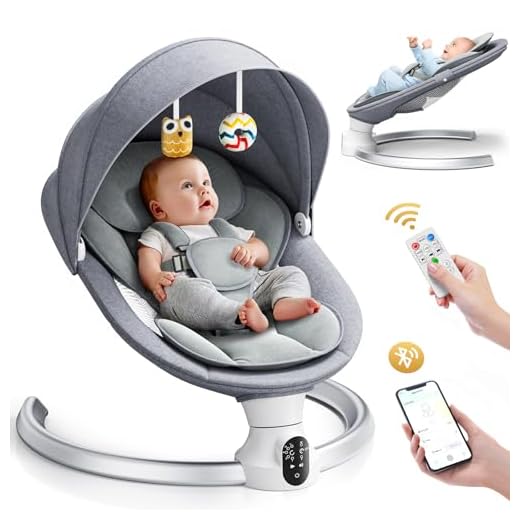 Hlieeosfcn Hamaca de Bebé Eléctrica,Mecedora para Niños con 5 Movimientos, Hamaca bebé, con mando a distancia y Blueteeth para conectar al smartphone,Silla Mecedora para 0-9 kg de Bebé