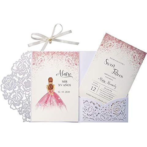 Kuchynee 20x Weiße Hochzeitseinladungskarten mit Perle lasergeschnittenem Flora und Umschlägen Cover
