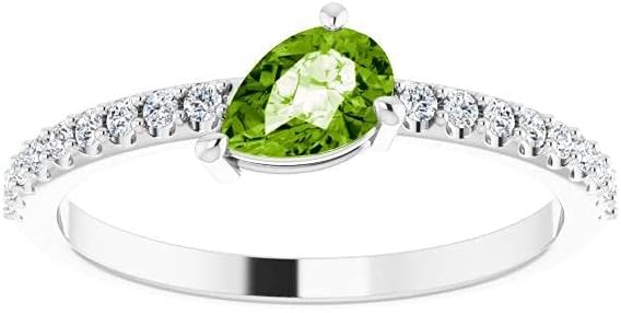 Diamond2Deal 14K White Gold Peridot & 1/6 ct Diamond Stackable Ring Size 7